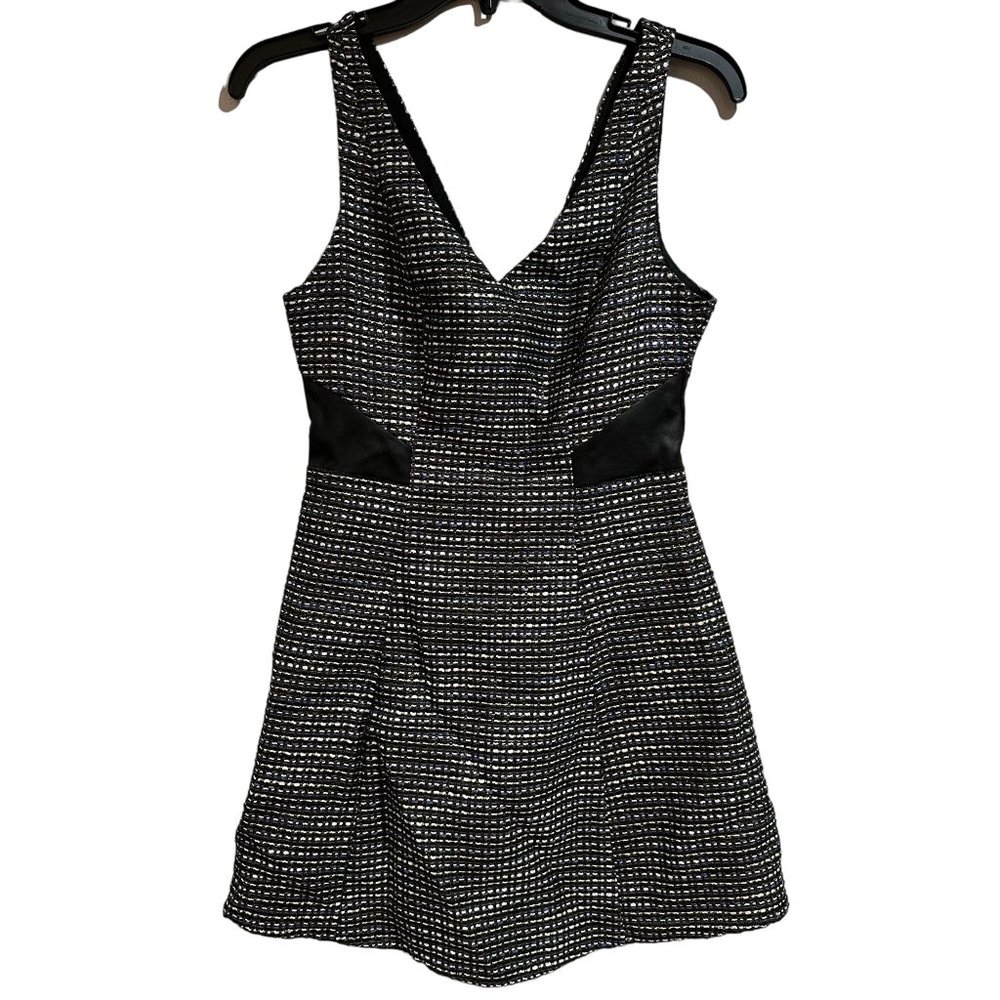 BCBGeneration Tweed Mini Dress Blue Black 4 Womens 4 Faux Leather Business Party